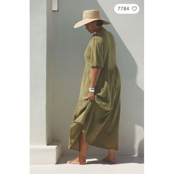 NEW Anthropologie Kallie Sheer Gauze Empire V-Neck Maxi Dress Medium Petite - Picture 6 of 7